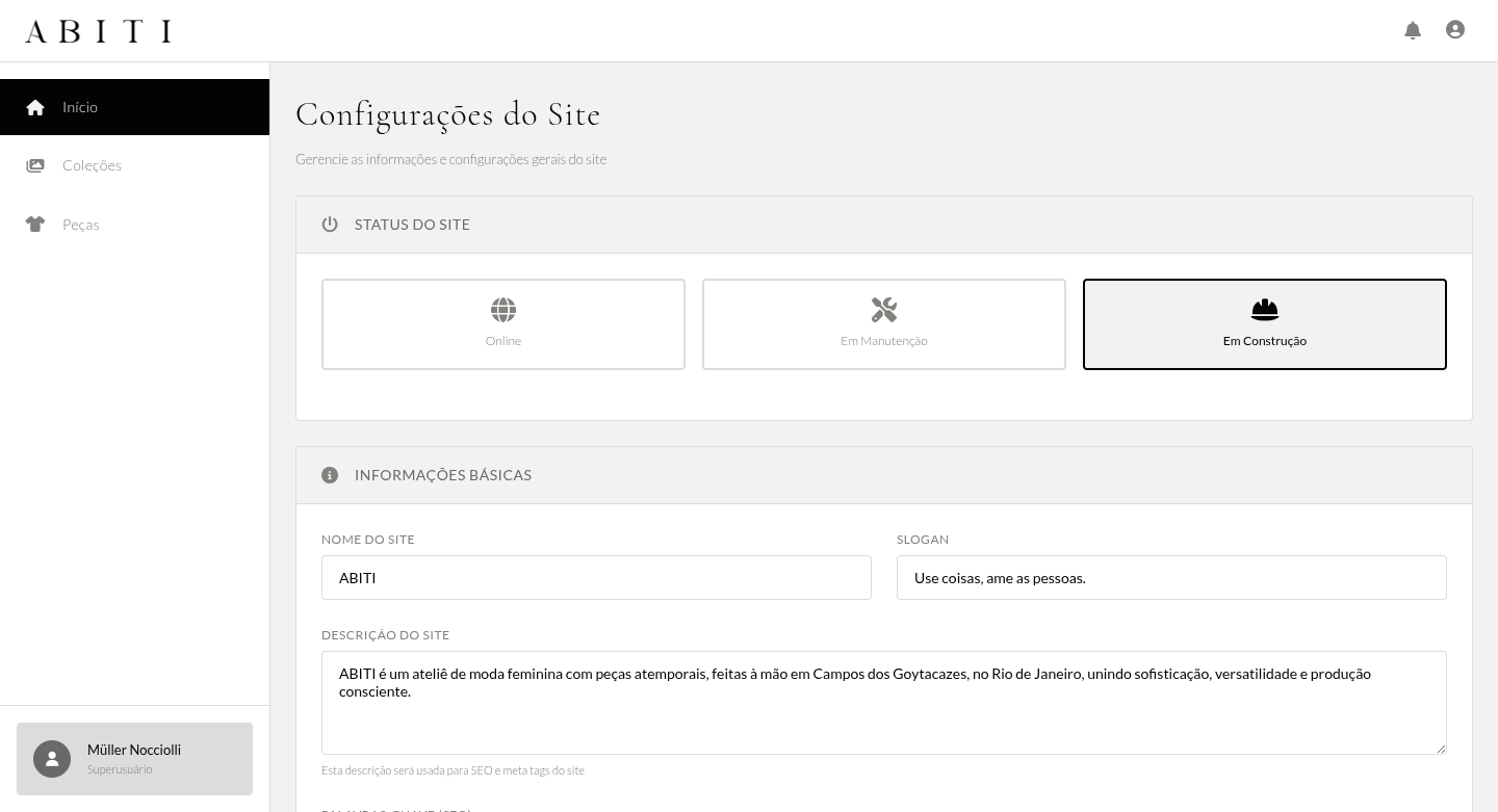 Administração do Site (Vitrine Virtual)